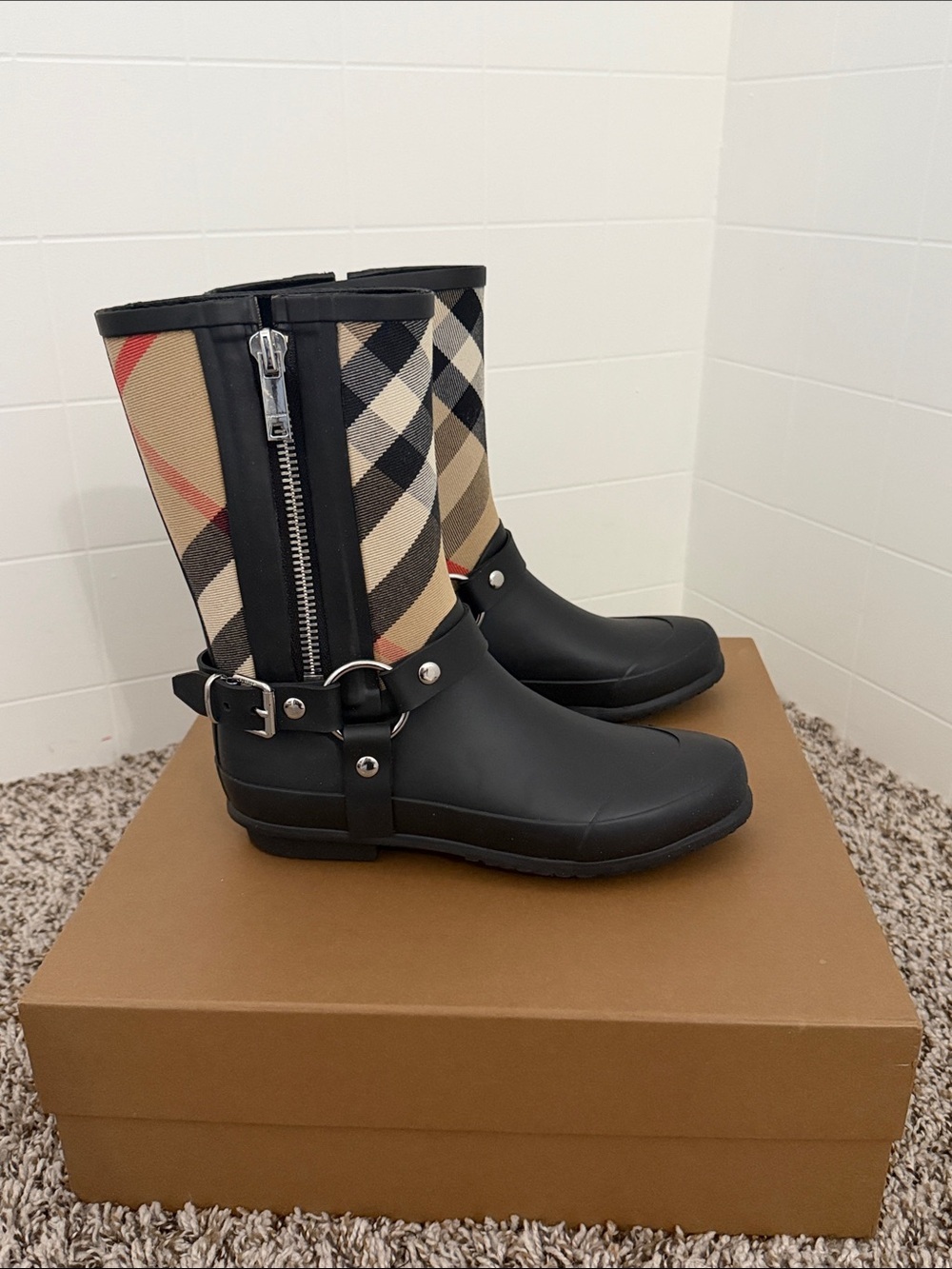 Burberry Zane Check Harness Rain Boot